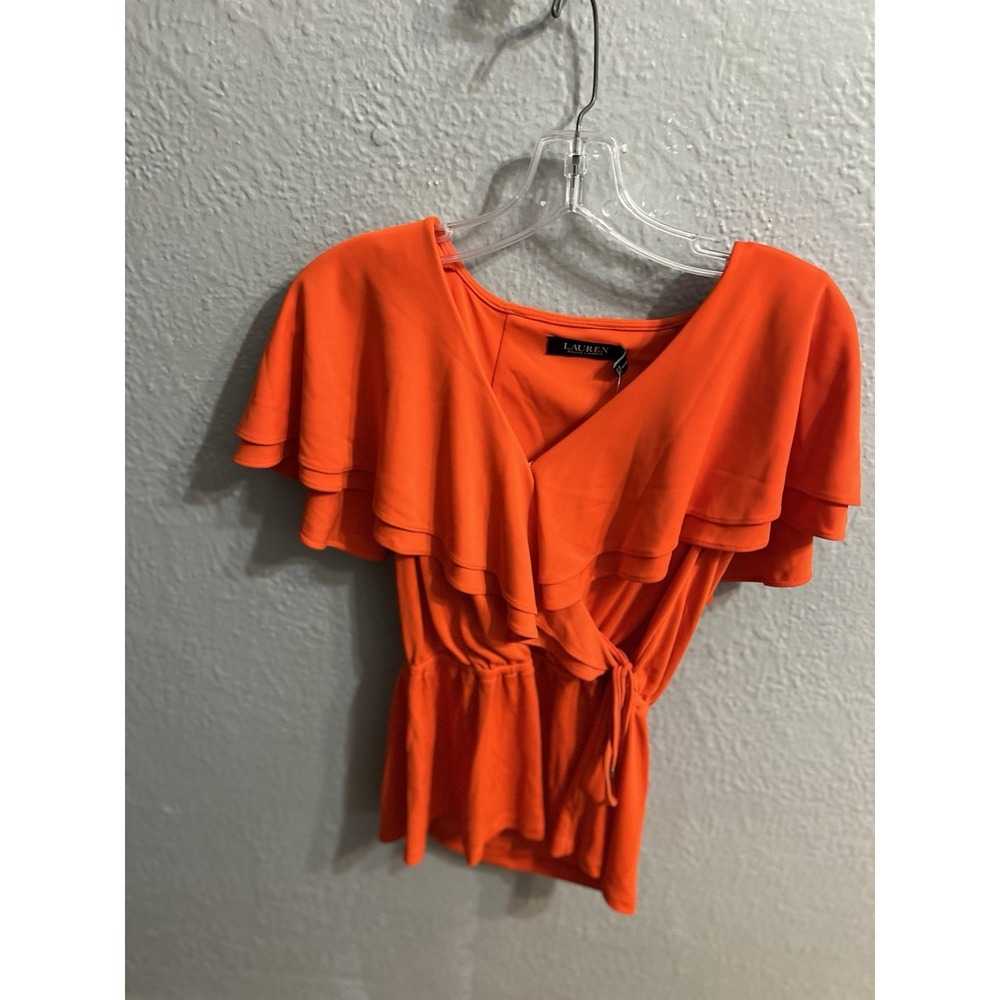 Lauren Ralph Lauren Black Label Orange Sleeveless Shirt Size‎ Small Tie Women